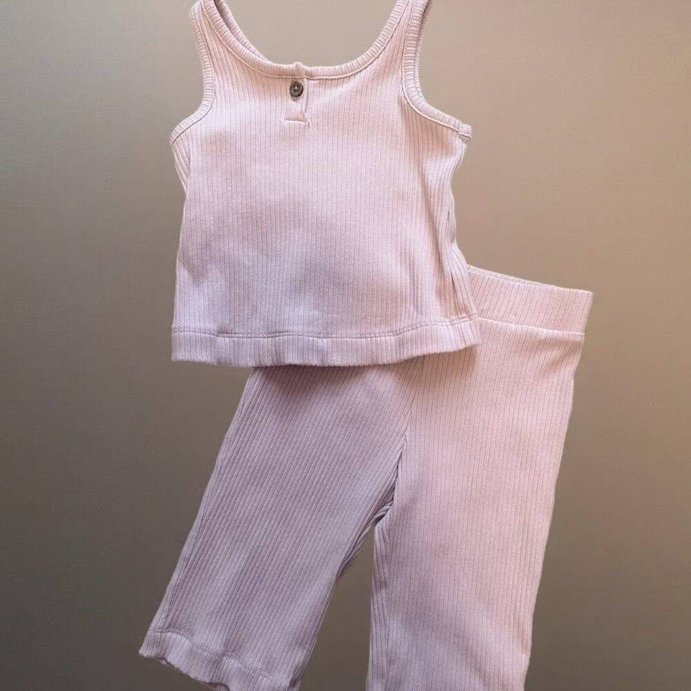 Little Co Ribbed Tank Top and Relaxed Bottoms Set